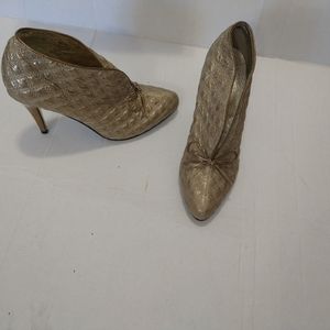 Gold quilted bowtie womens booties